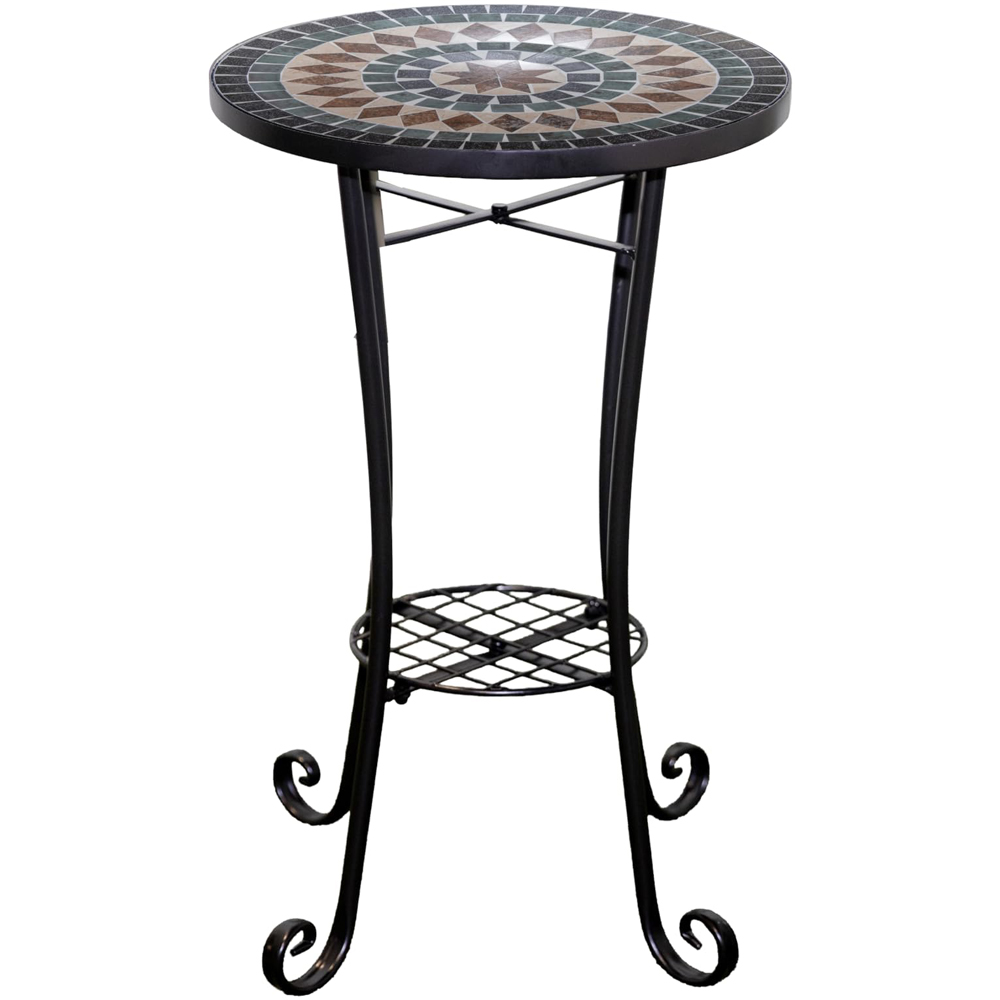 Shatchi Marrakech 2-in-1 Single Shelf Mosaic Ceramic Tile Top Plant Stand Side Table Image 2