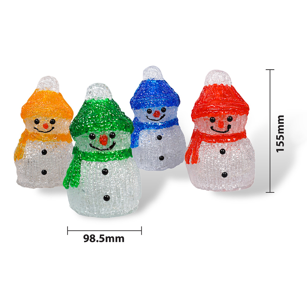 St Helens LED Acrylic Snowmen Christmas Decoration 4 Pack Image 4