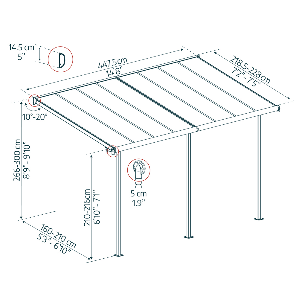 Palram Canopia Sierra Grey and Clear 2.3 x 4.6m Patio Cover Image 3