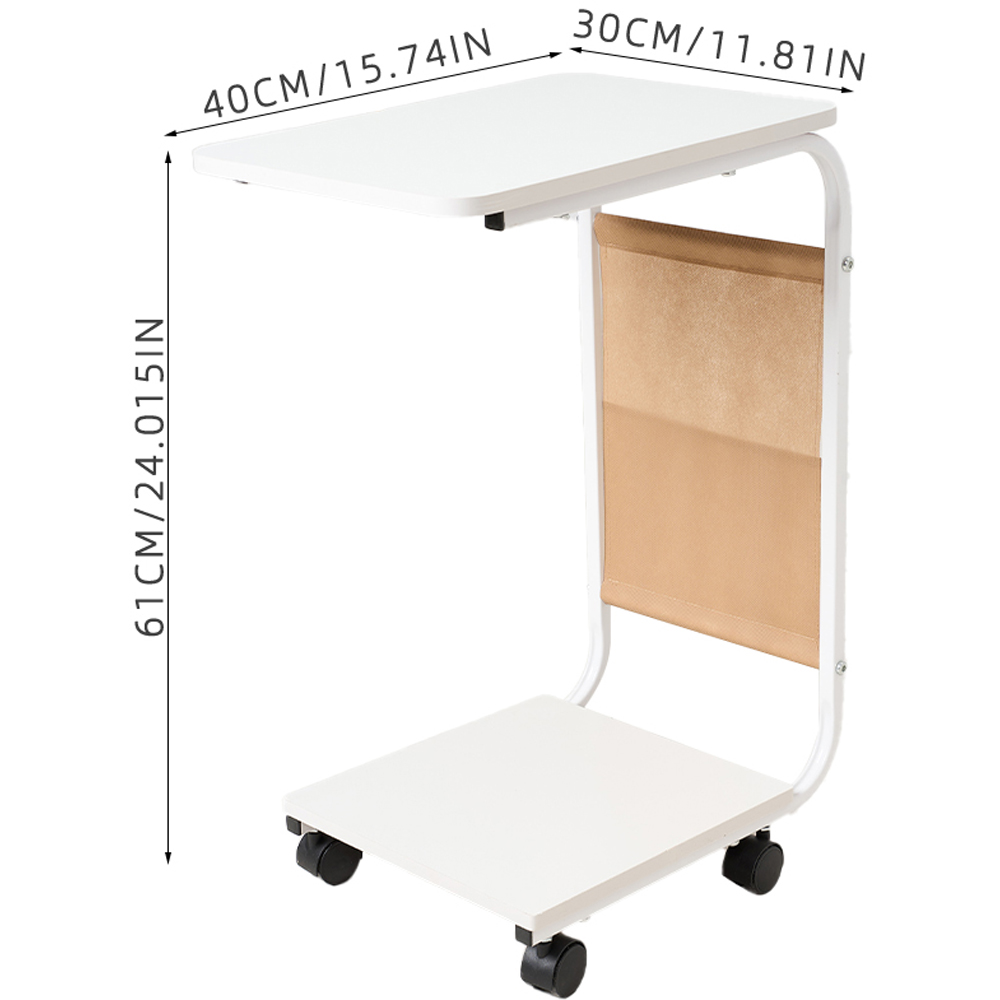 Living and Home White C-Shape Side Table with Lockable Castors Image 8