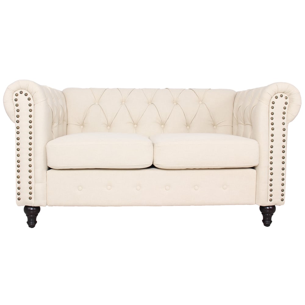Furniture One Cream Nailhead Trim Upholstered Sofa Chair Image 2