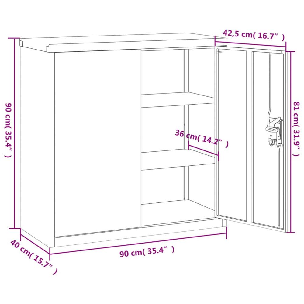 vidaXL 2 Door Anthracite Steel File Cabinet Image 9