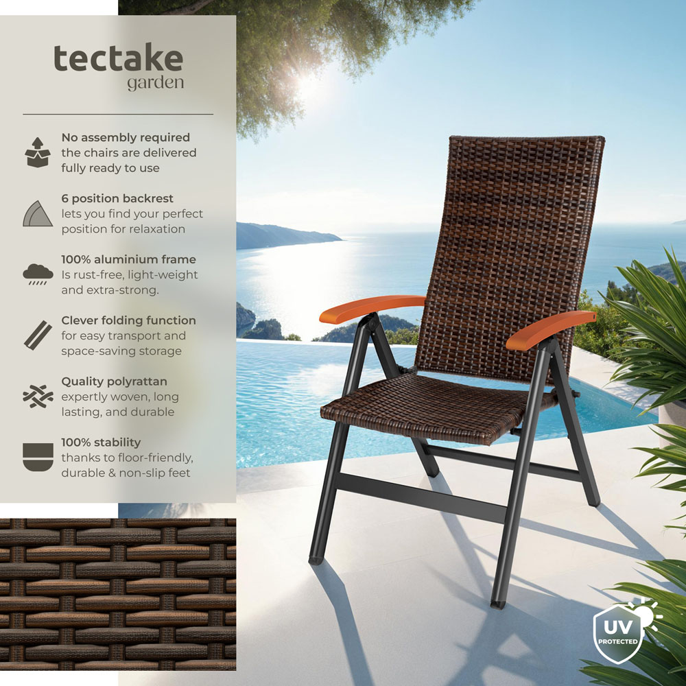 tectake Canberra Brown 6 Step Adjustable and Foldable Garden Chair Image 6