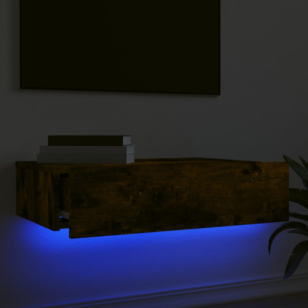 vidaXL Single Drawer Smoked Oak Wall Mounted TV Cabinet Image 1