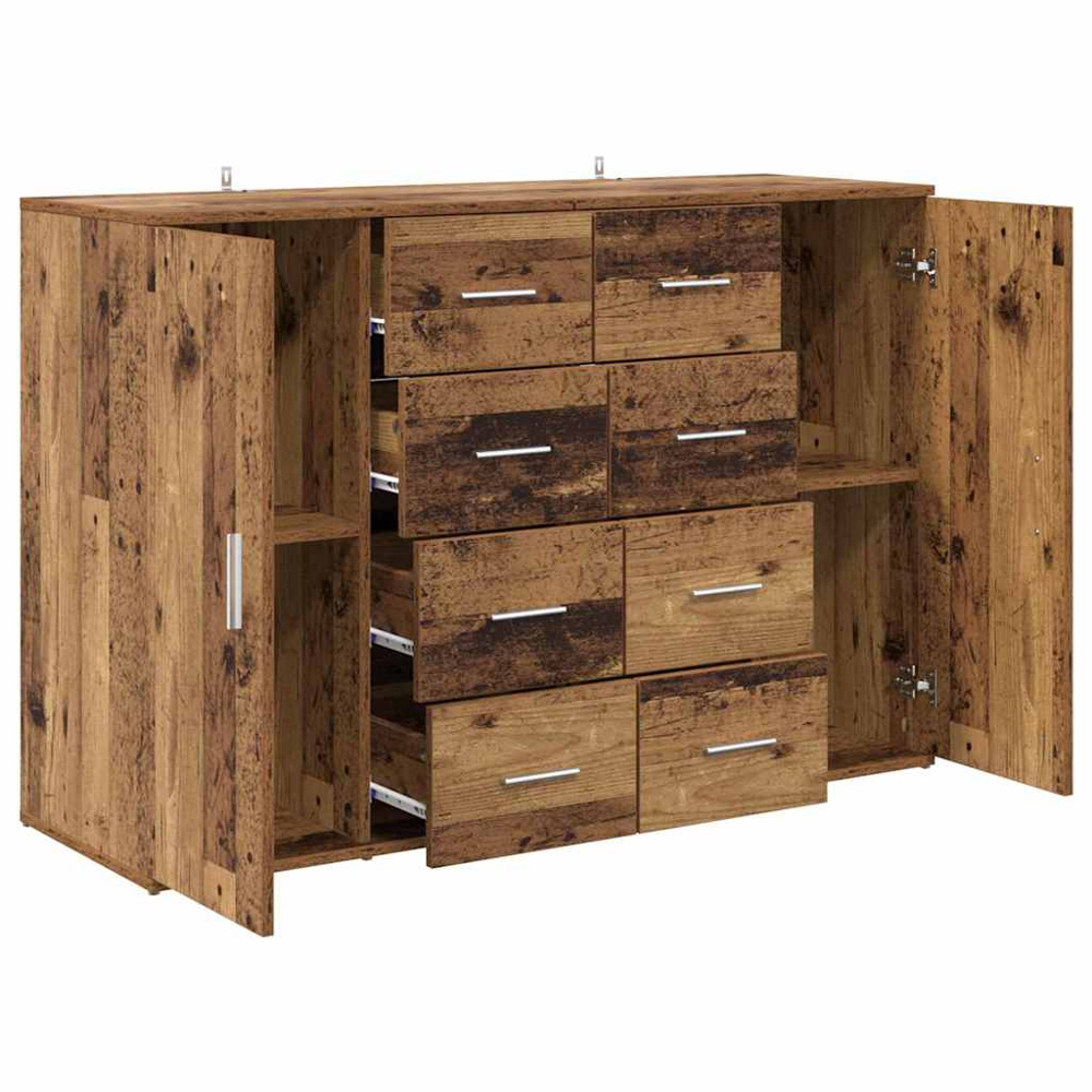 vidaXL Single Door 4 Drawer Old Wood Sideboard Set of 2 Image 6