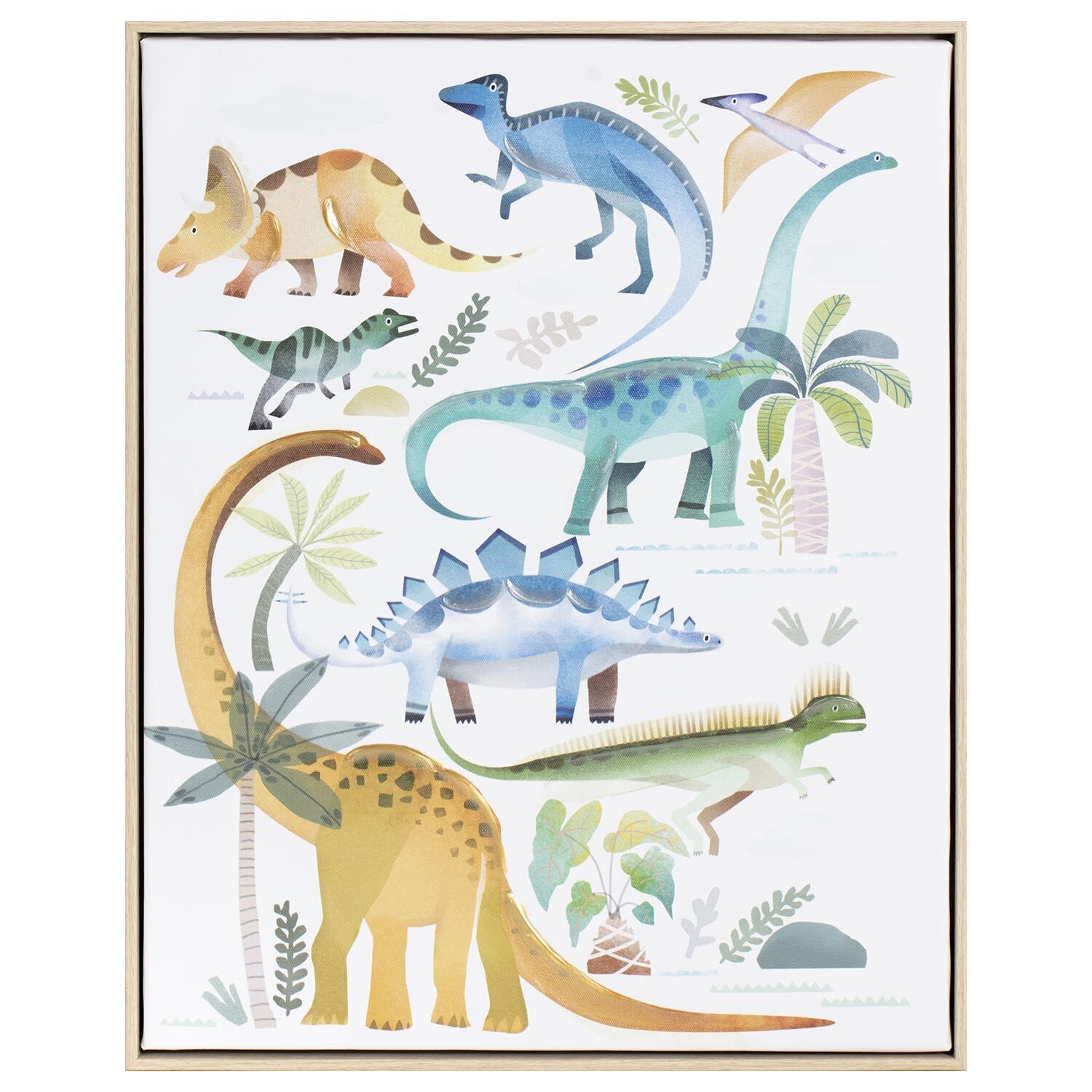 Colourful Dinosaurs Framed Canvas Image 1