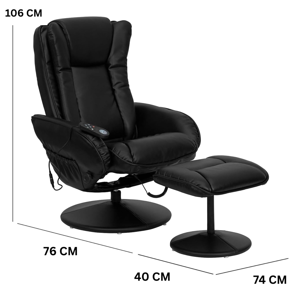 FWStyle Black Faux Leather Swivel Armchair with Footstool Image 6
