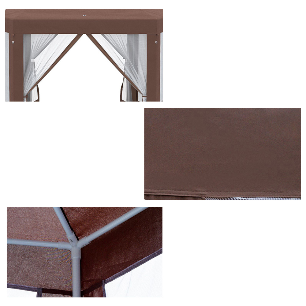 Outsunny Brown Hexagonal Gazebo with Mosquito Netting Image 5