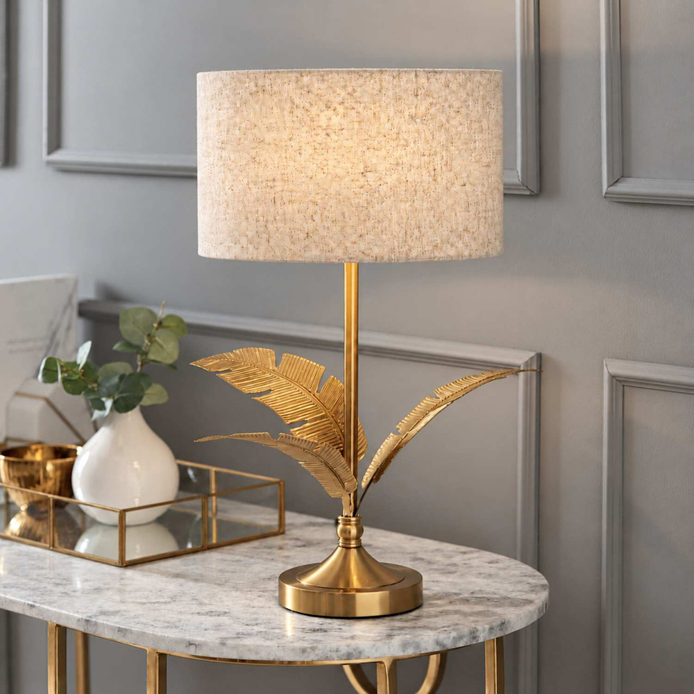 ValueLights Christina Linen Shade Gold Leaves Metal Floor Lamp with Bulb Image 6
