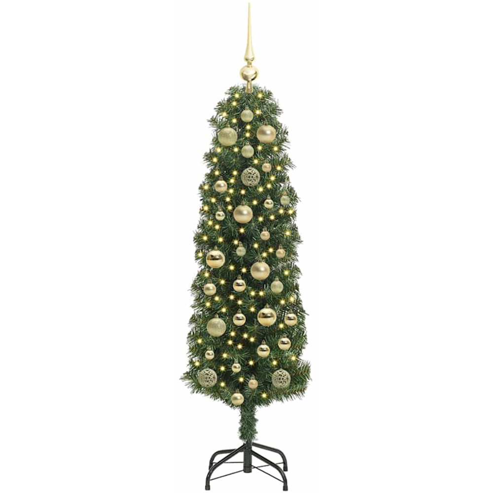 vidaXL Green Artificial Christmas Tree with Pinecones LEDs Gold Decoration Ornaments 4ft Image 1