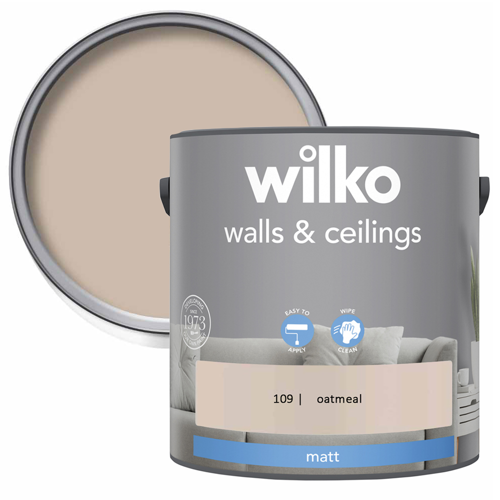 Wilko Walls & Ceilings Oatmeal Matt Emulsion Paint 2.5L Image 1