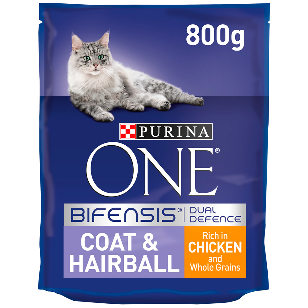 Purina ONE Chicken Coat and Hairball Dry Cat Food 800g Image 1