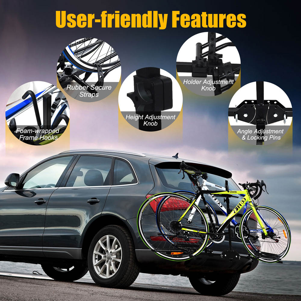 Costway 2 Bike Hitch Mount Rack with Retractable Tire Cradles Image 5
