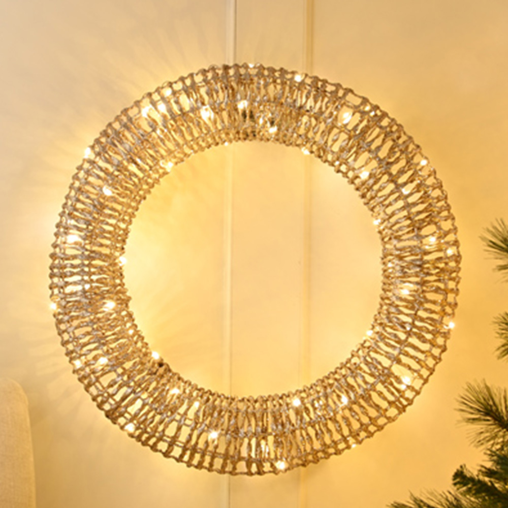 Festive 60 Warm White LED Champagne Gold Christmas Wreath 60cm Image 1