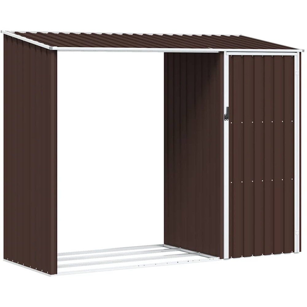vidaXL 8 x 3.2ft Brown Galvanised Steel Garden Shed with Extended Roof Image 1