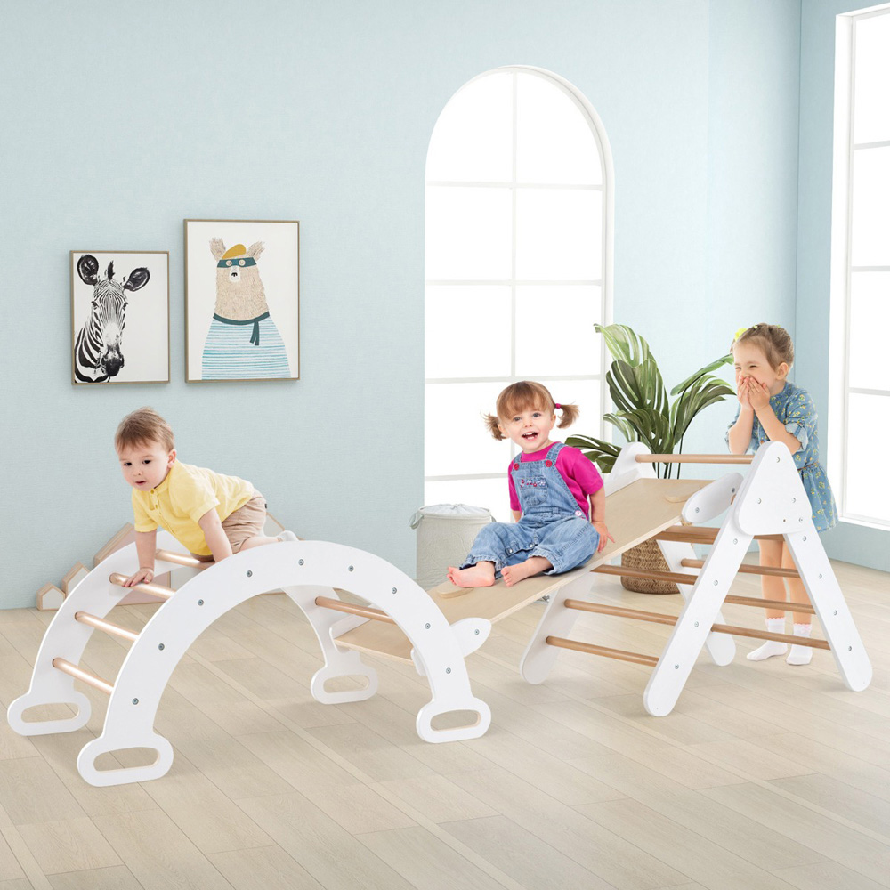 Costway 5-in-1 Kids White Triangle Climbing Toy with Arch Ramp Image 2