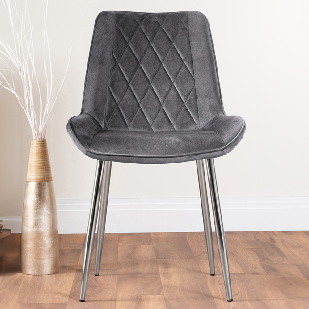 Furniturebox Cesano Set of 2 Grey and Chrome Velvet Dining Chair Image 1