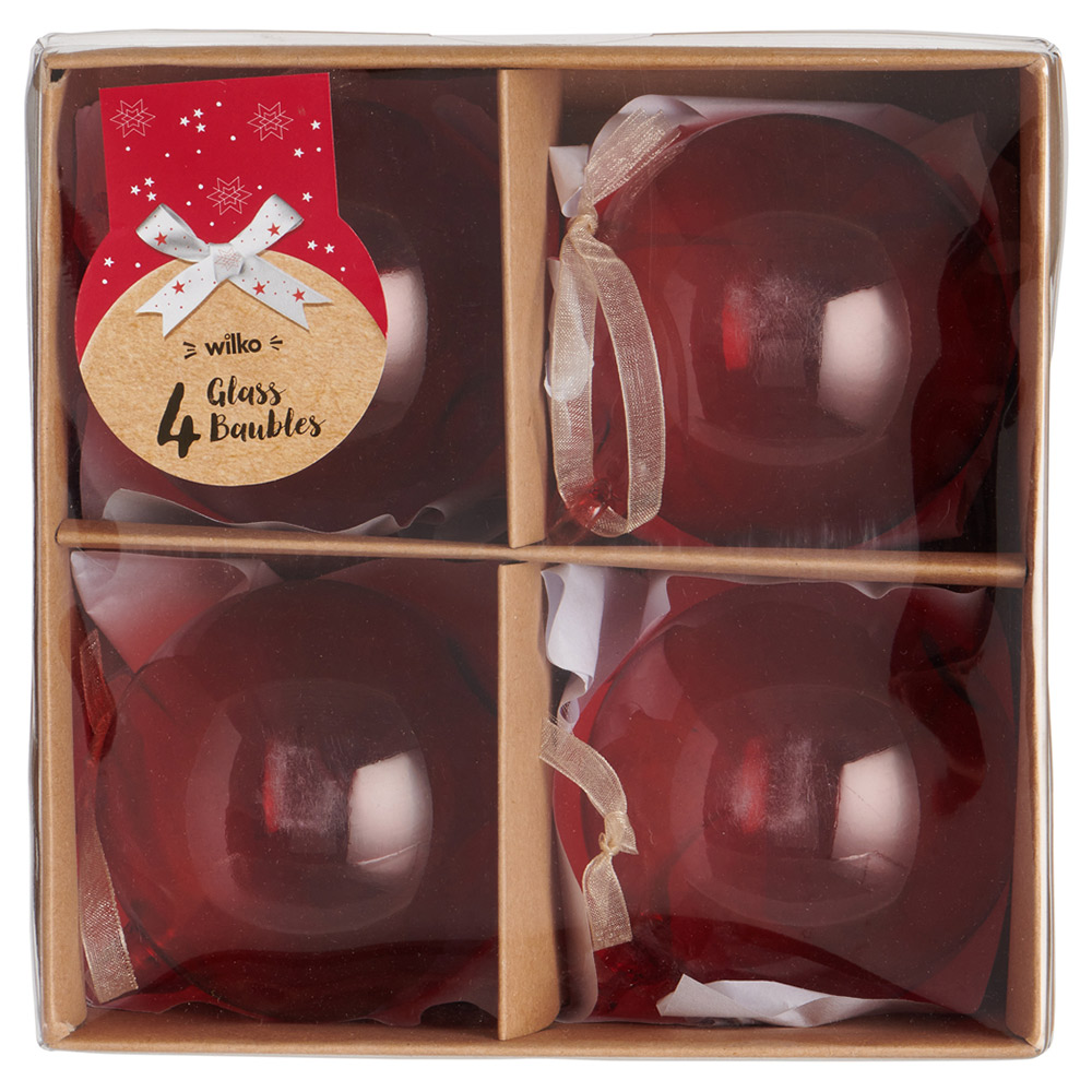 Wilko 4 Pack Winter Red Glass Baubles Image 1