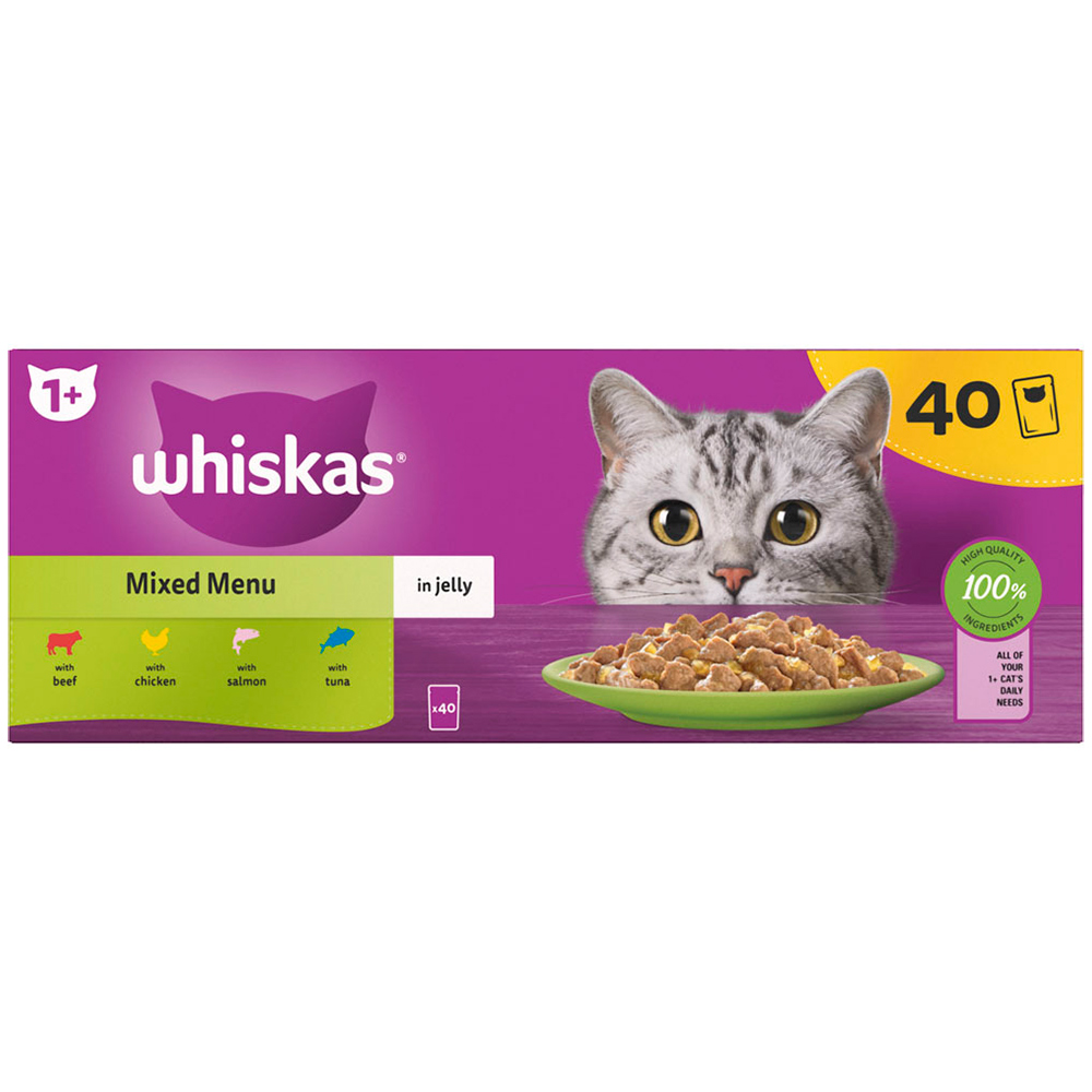 Whiskas Adult Wet Cat Food Pouches Mixed Menu Selection in Jelly 40 x 85g Image 4