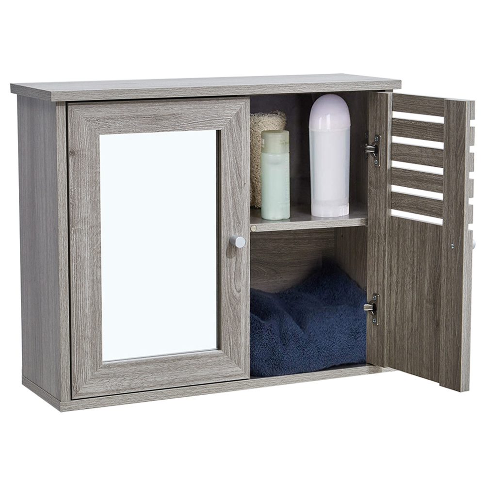 Living and Home Grey Oak Finish Mirror Bathroom Cabinet Image 3