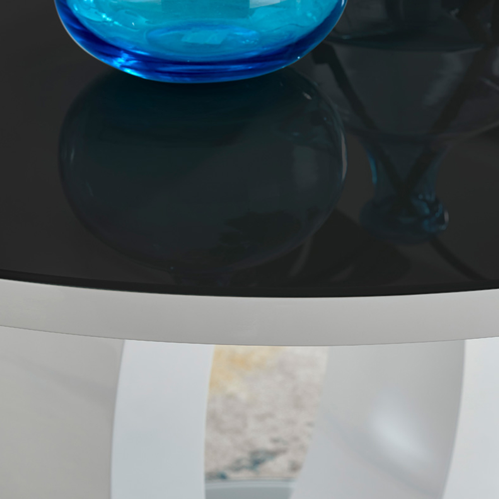 Furniturebox Lucia Valera 4 Seater Round Dining Set Black Gloss Mustard Yellow and Chrome Image 4