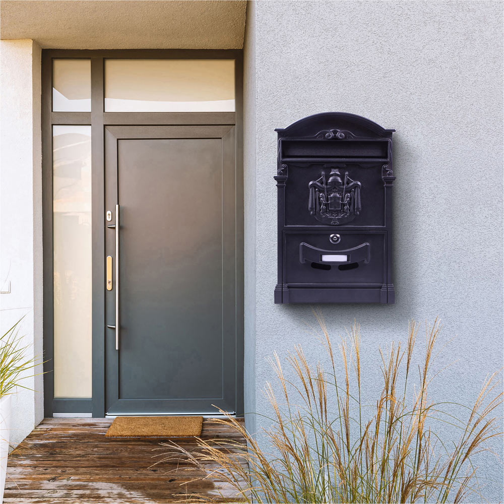 St Helens Black Locking Mounted Letter Box Image 2