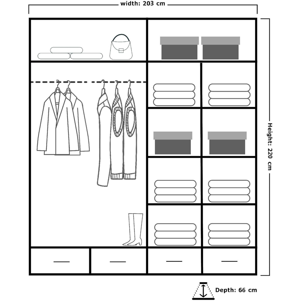 M N Furniture Silora 2 Door 4 Drawer Black and Gold High Gloss Mirrored Sliding Wardrobe 203cm Image 5