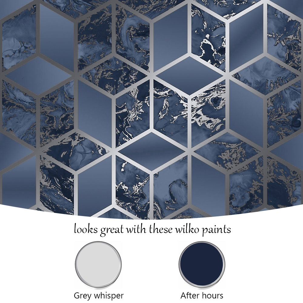 Muriva Elixir Cube Blue and Silver Wallpaper Image 5