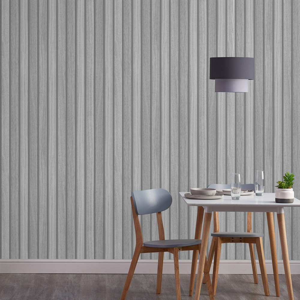 Fresco Wooden Slat Grey Wallpaper Image 4