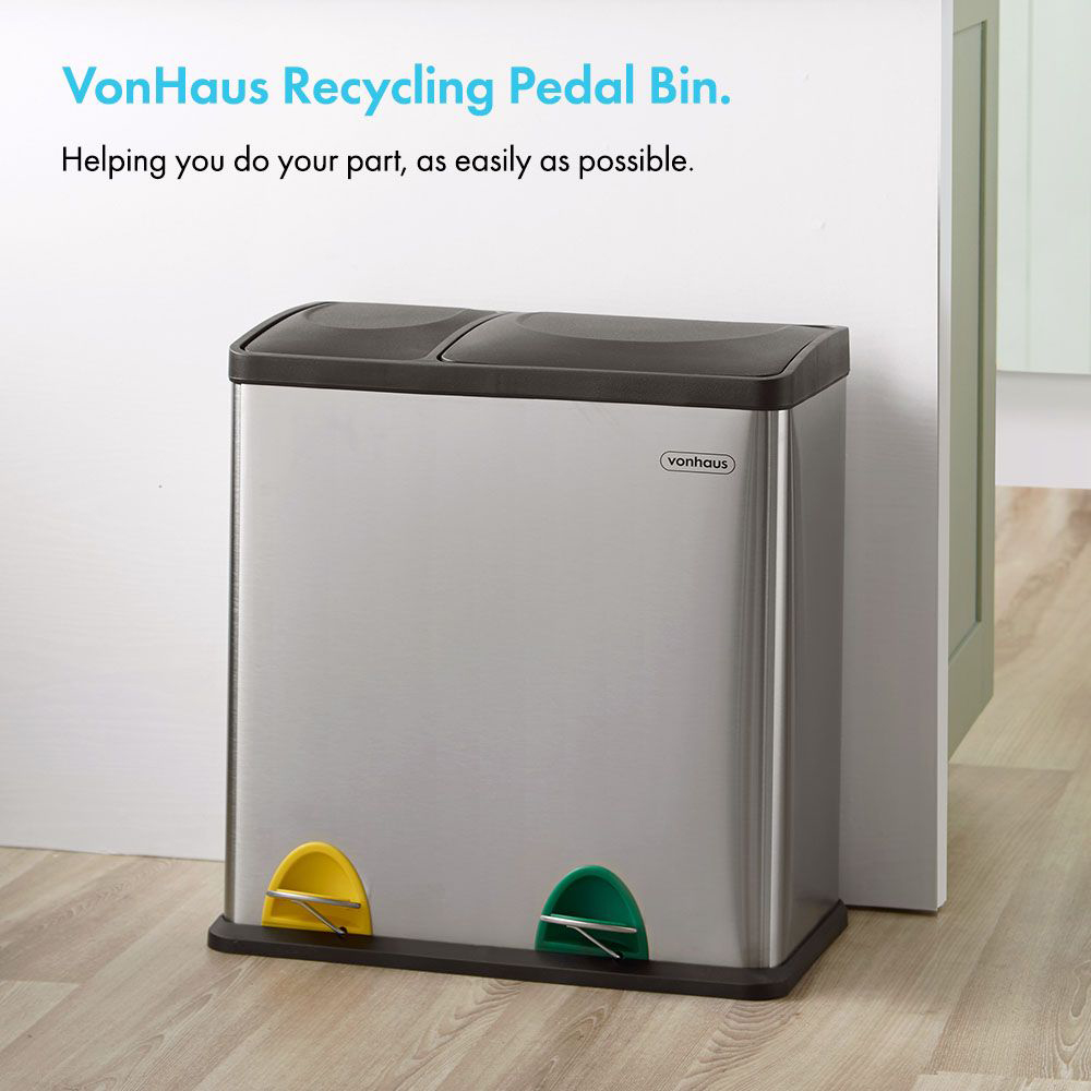 VonHaus 2 in 1 Steel Recycling Pedal Bin 36L Image 5