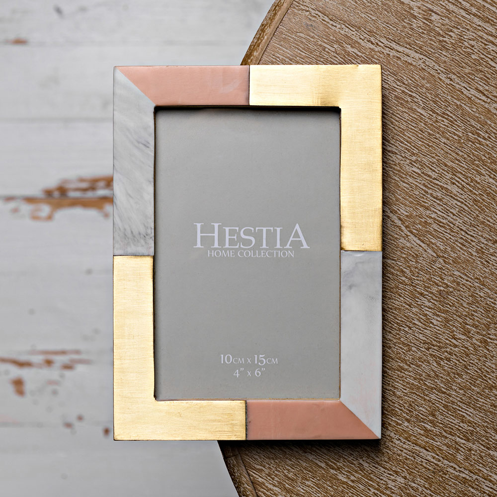 Hestia White Grey and Pink Photo Frame with Brass Inlay 4 x 6inch Image 3