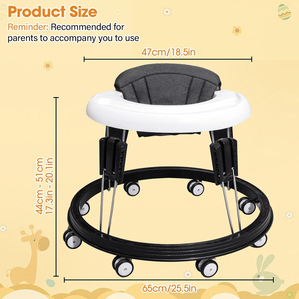 Alivio Black and White Height Adjustable Foldable Baby Walker Image 9