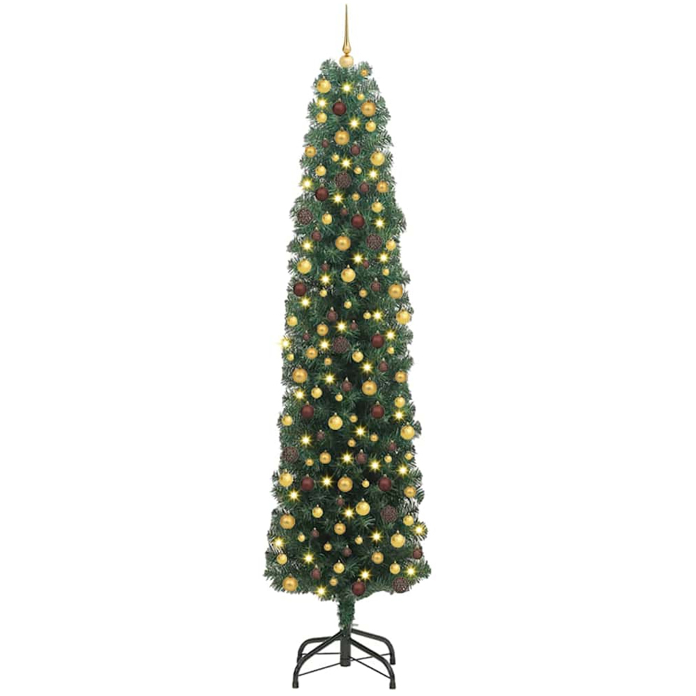 vidaXL Green Artificial Christmas Tree with LEDs Bronze Gold Decoration Ornaments 8ft Image 1
