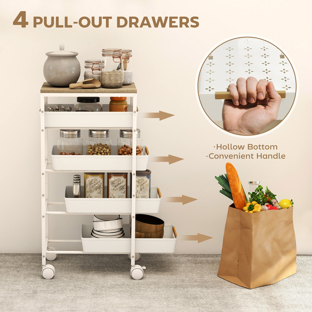 HOMCOM 5 Tier White Kitchen Storage Trolley Utility Cart Image 7