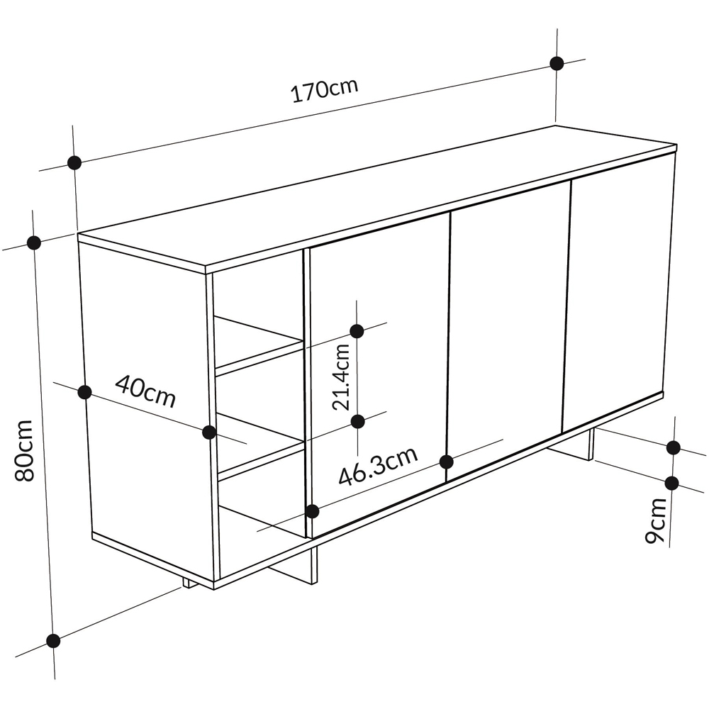 Decortie Stockton 3 Door White Oak Effect Sideboard Image 7