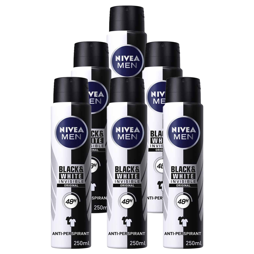 Nivea Men Black & White Invisible Original Anti Perspirant Spray Case of 6 x 250ml Image 1
