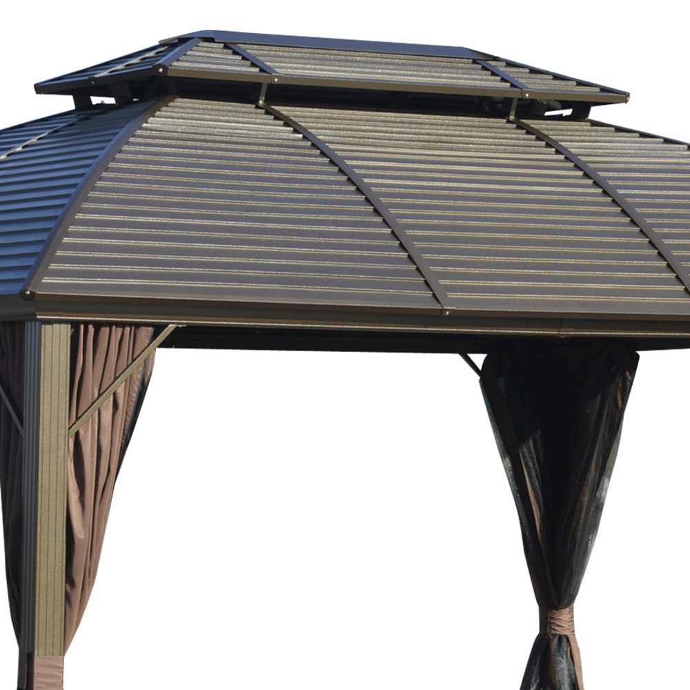 Outsunny 3.65 x 3m 2 Tier Brown Roof Gazebo Image 4