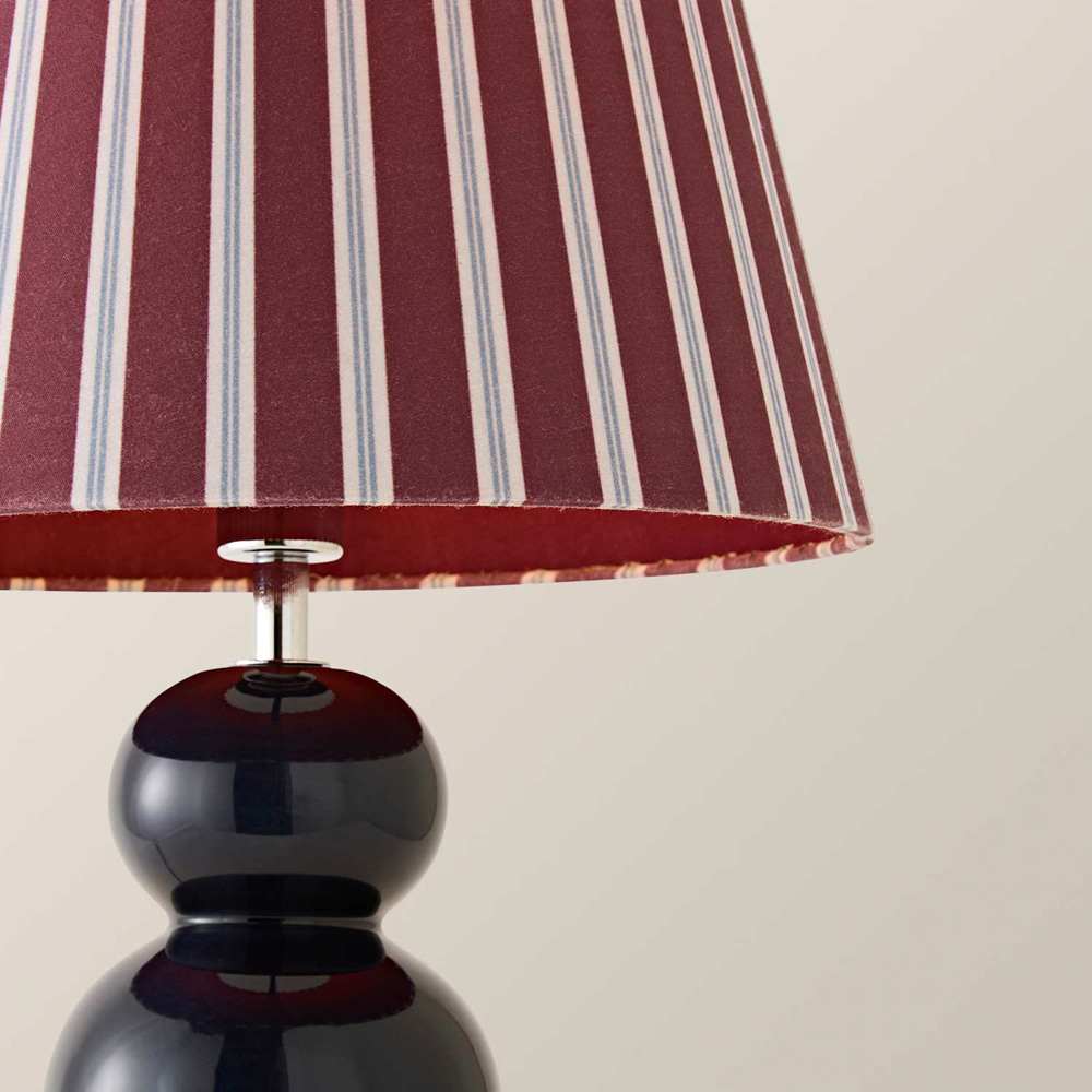 ValueLights Edie Stripe Shade Navy Bobble Ceramic Table Lamp with Bulb Image 4