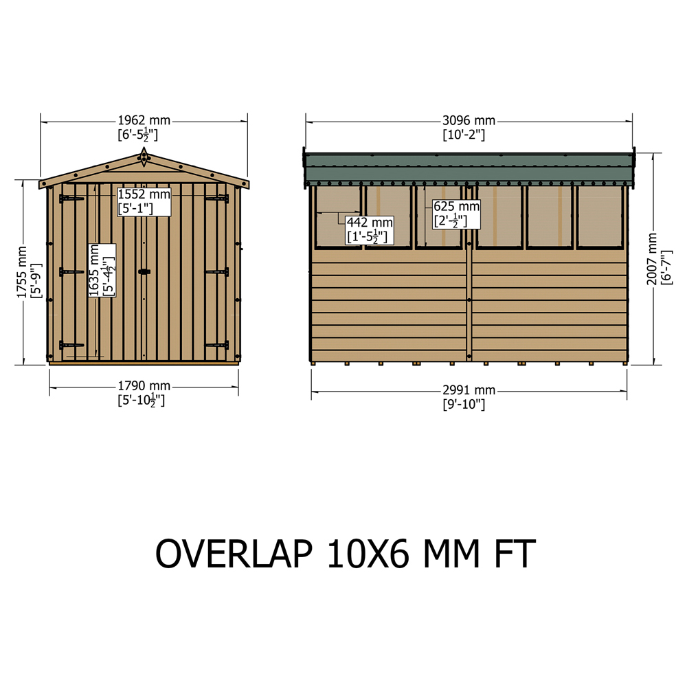 Shire 10 x 6ft Double Door Dip Treated Overlap Apex Shed with Window Image 5