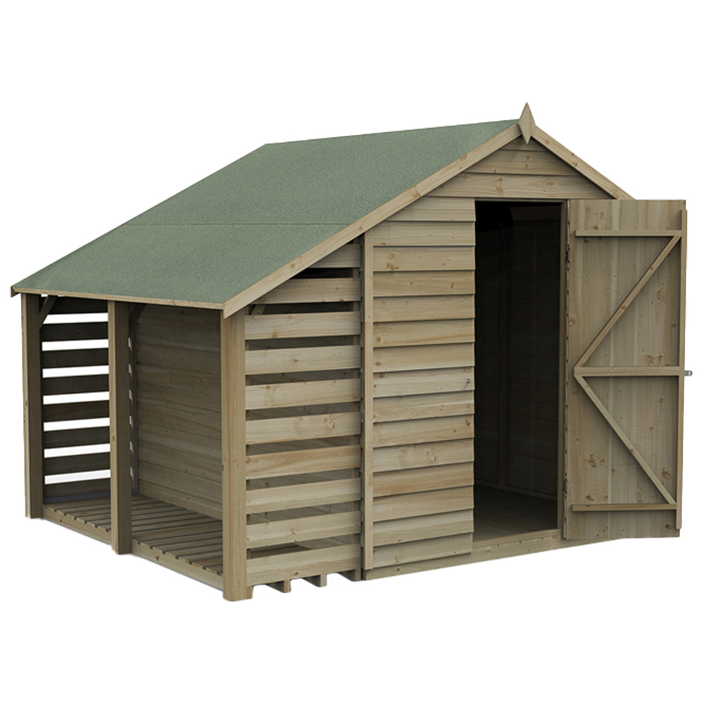 Forest Garden 6 x 8ft Pressure Treated Overlap Apex Shed with Lean To Image 2
