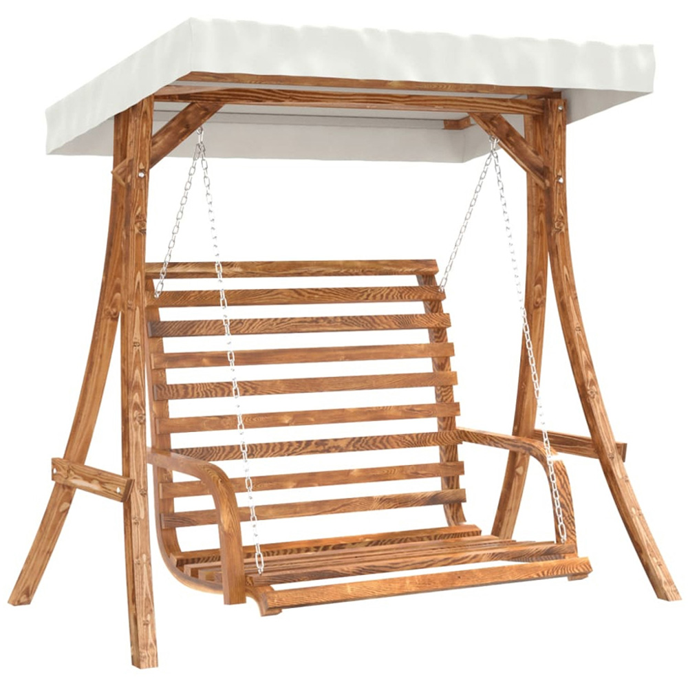 vidaXL Brown and Cream Solid Spruce Wood High Backrest Swing Bed with Canopy Image 2