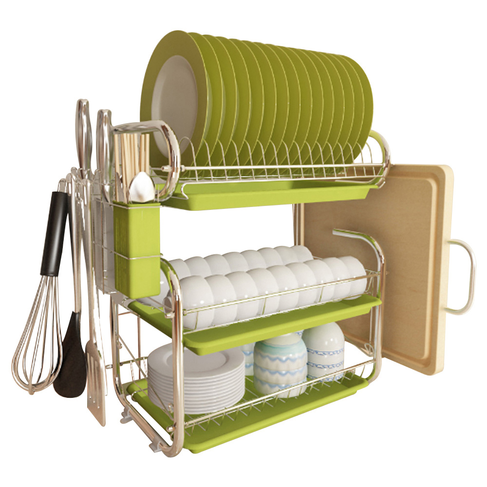 Living And Home WH0698 Green Chrome Dish Rack Multi-Tiered Image 3