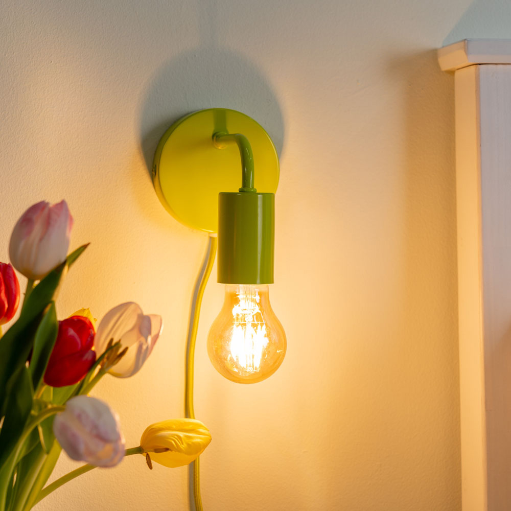 ValueLights Jordy Colour Pop Lime Plug-in LED Wall Light 2 Pack Image 2