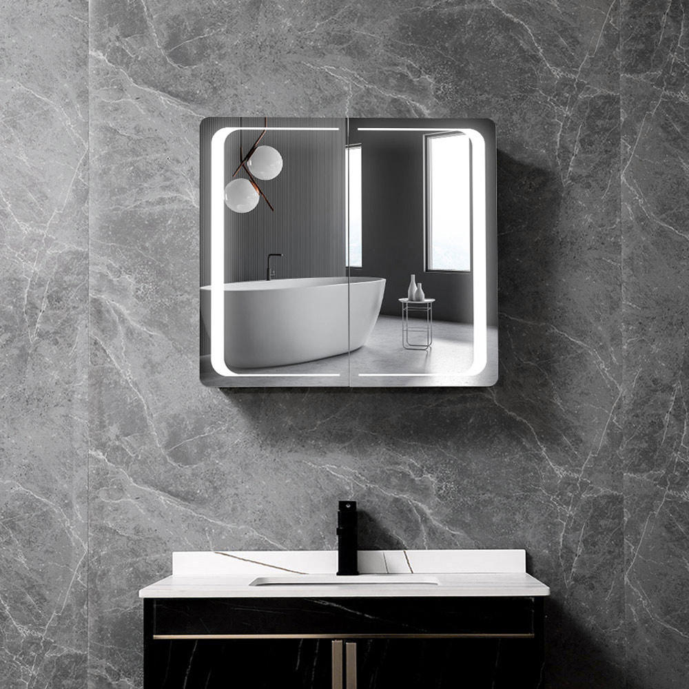 Living and Home Black 2 Door Curved Corner LED Mirror Bathroom Cabinet Image 6