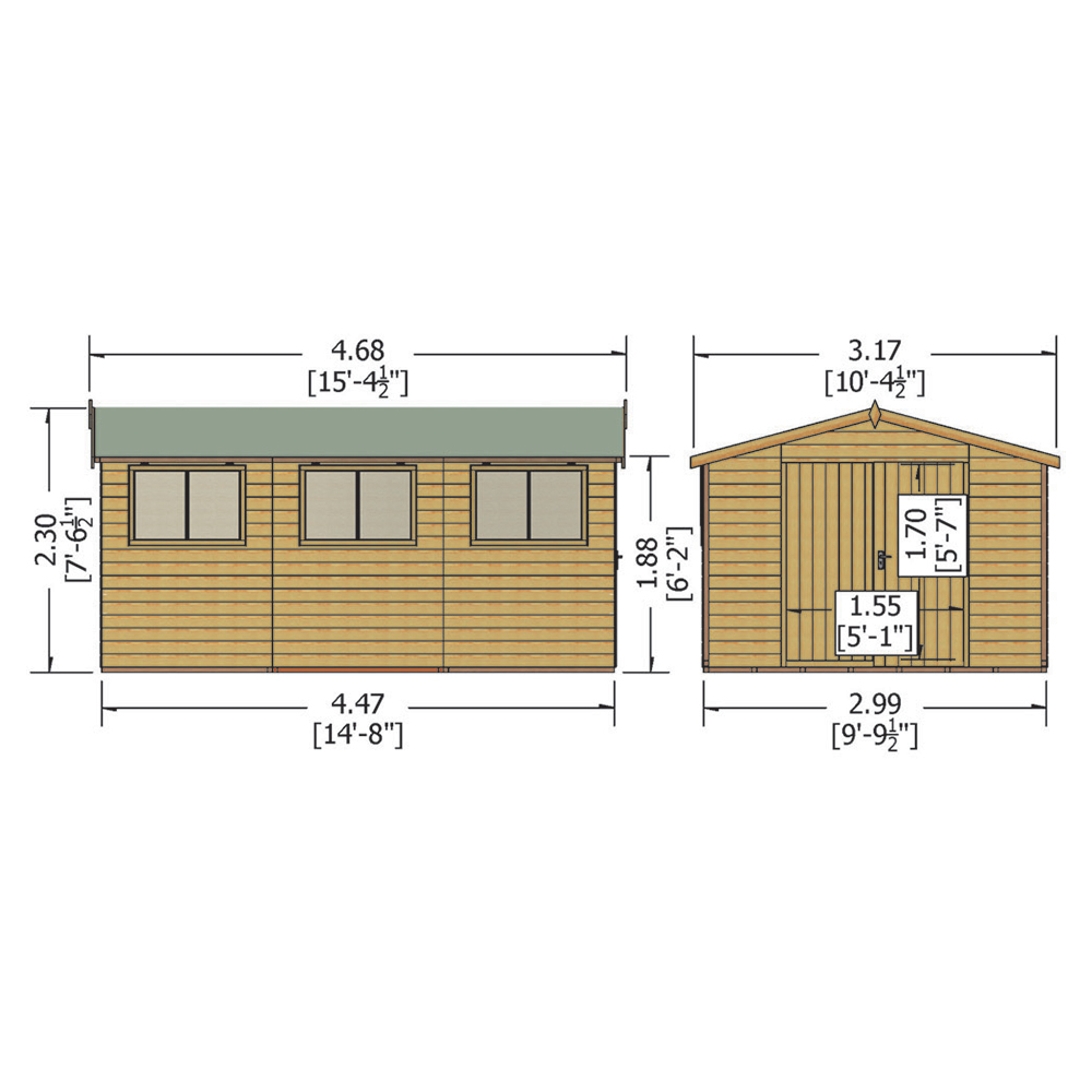 Shire 10 x 15ft Double Door Shiplap Workspace Apex Shed Image 4