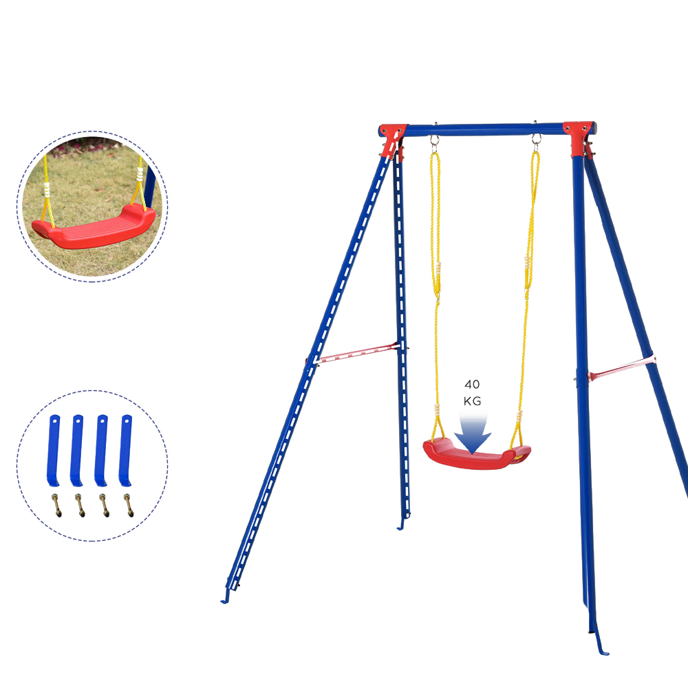 Outsunny Kids Blue and Red Metal Swing for 3-8 Age Image 3