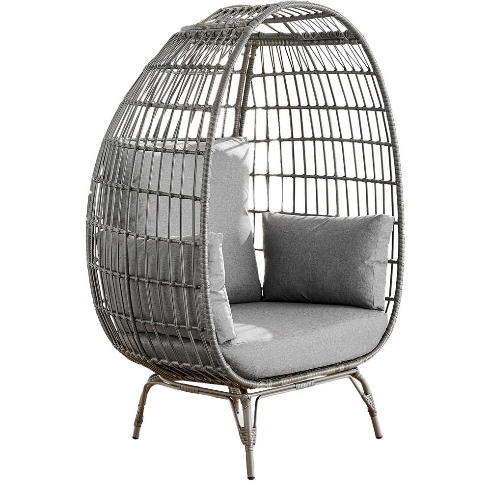 Furniturebox Veza Grey PE Resin Rattan Egg Chair with Cushions Image 2