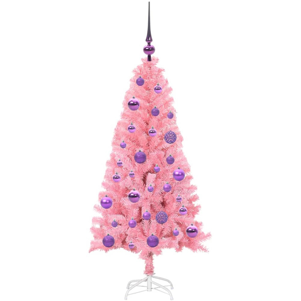 vidaXL Pre-Lit Lilac Bauble Pink Artificial Christmas Tree 5ft Image 2