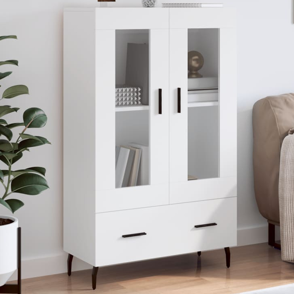 vidaXL 2 Glass Door Single Drawer White Highboard Image 1