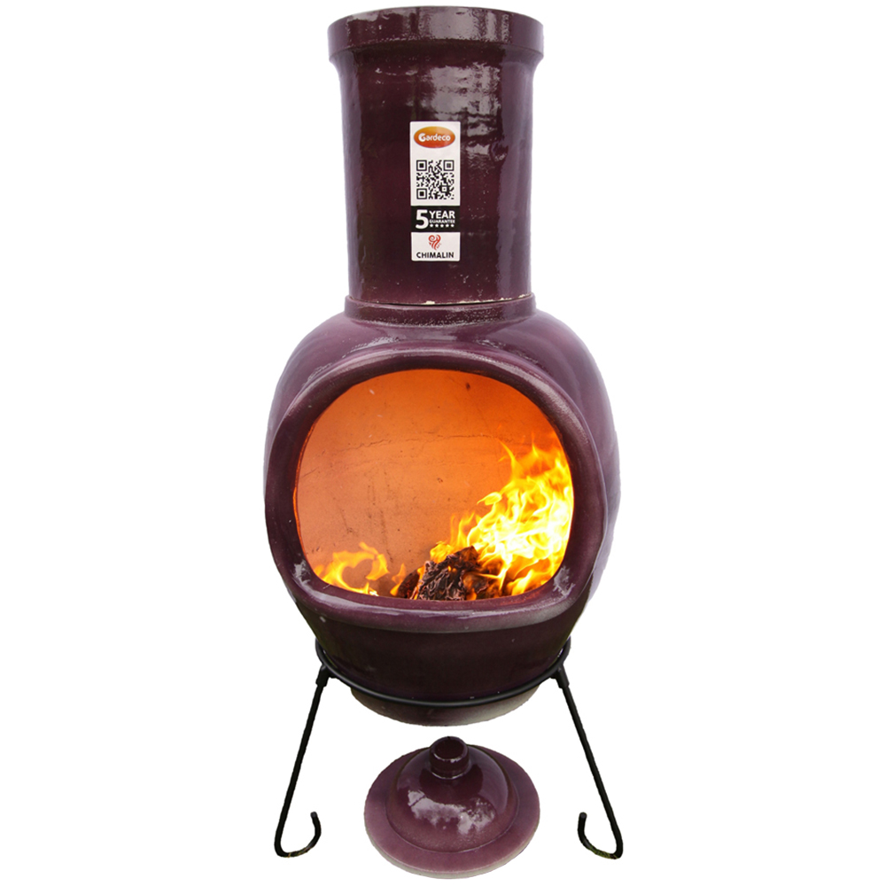 Gardeco Asteria Extra Large Glazed Purple Chimalin AFC Chimenea with Stand and Lid Image 3
